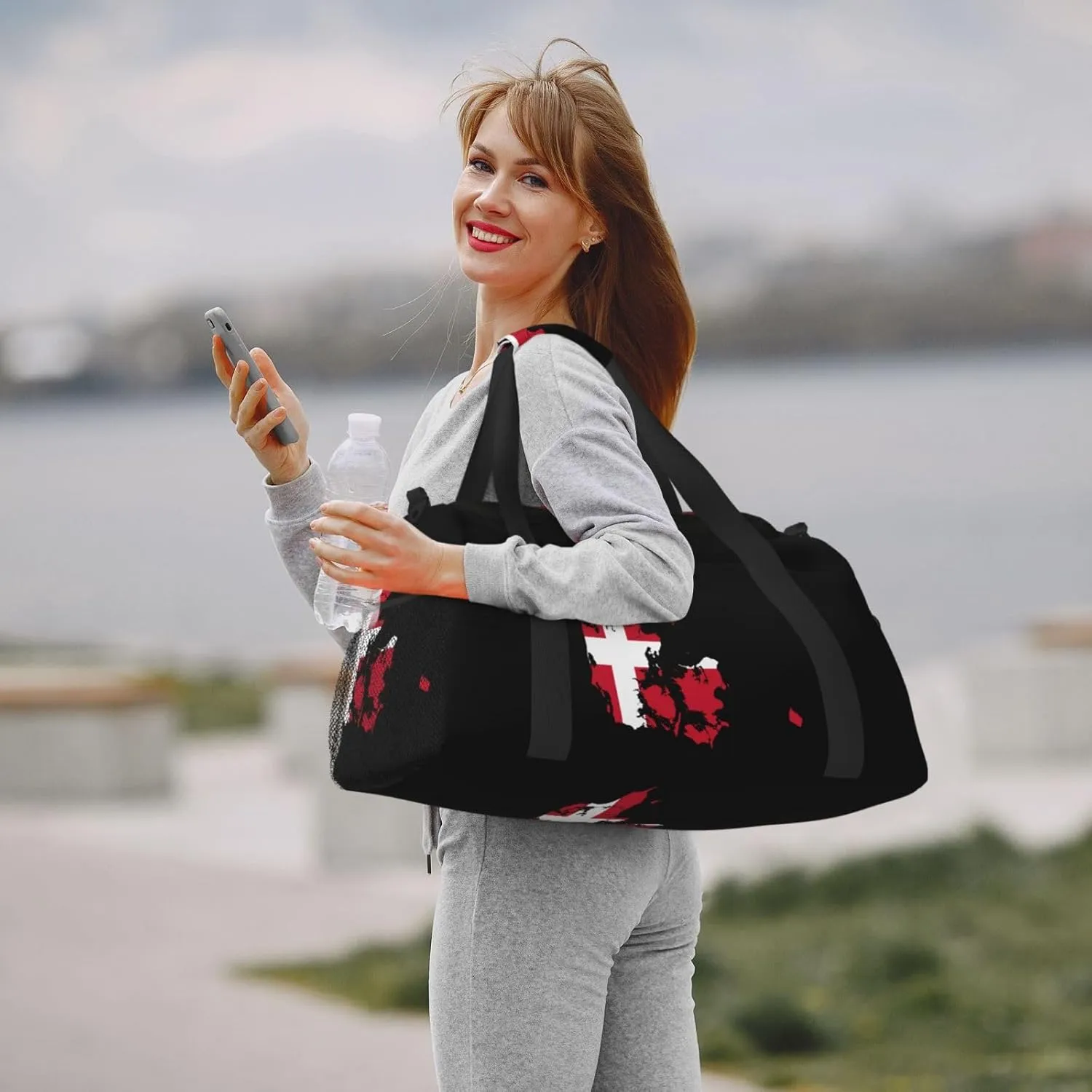 Flag Map Of Denmark Travel Duffel Bag Large Foldable Waterproof Overnight Bag For Beach Swim Bags Pool Sports Gym