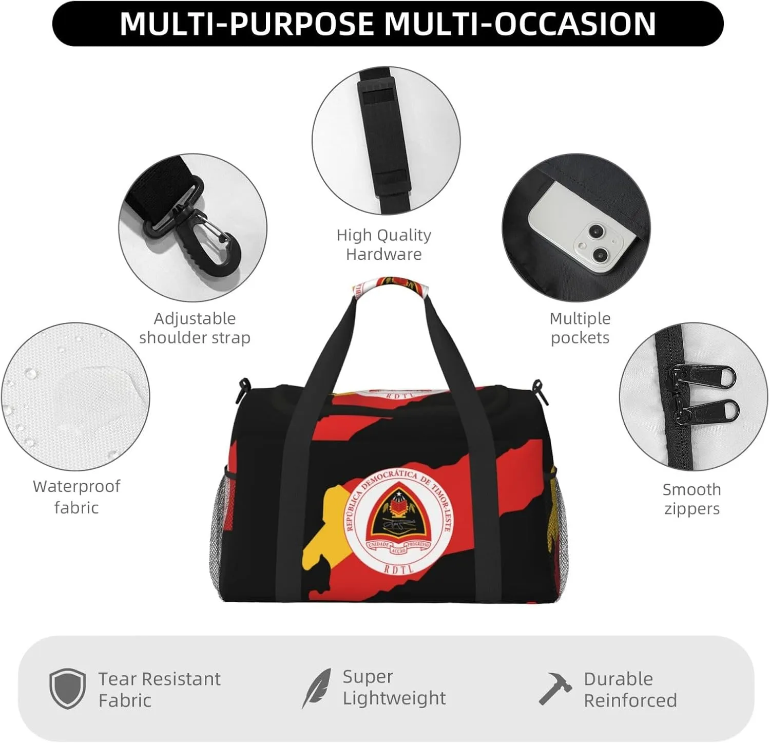 Flag Map Of East Timor Travel Duffel Bag Large Foldable Waterproof Overnight Bag For Beach Swim Bags Pool Sports Gym