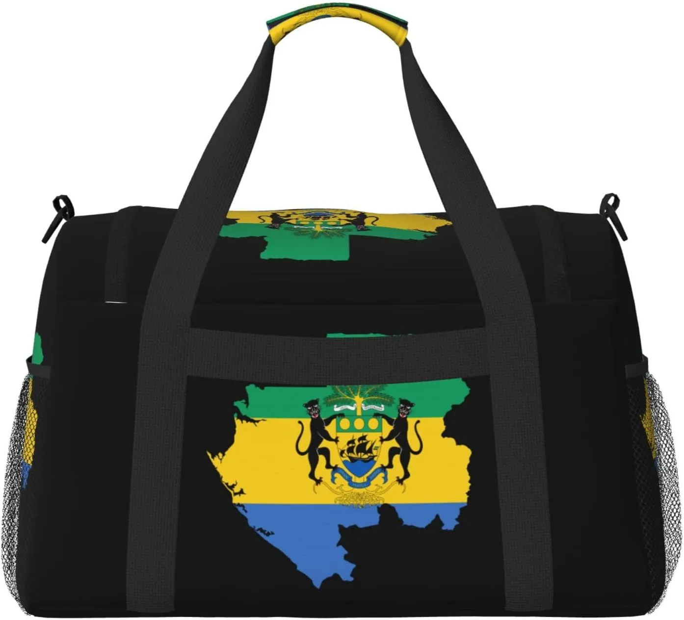 Flag Map Of Gabon Travel Duffel Bag Large Foldable Waterproof Overnight Bag For Beach Swim Bags Pool Sports Gym