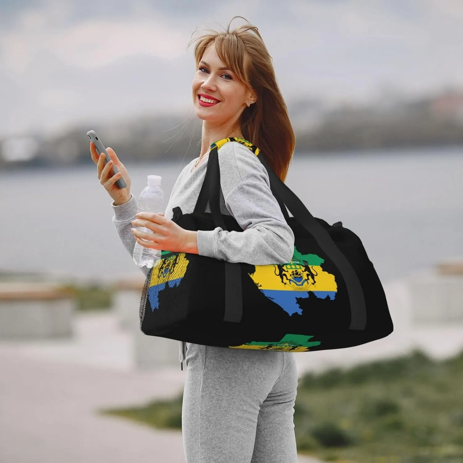 Flag Map Of Gabon Travel Duffel Bag Large Foldable Waterproof Overnight Bag For Beach Swim Bags Pool Sports Gym