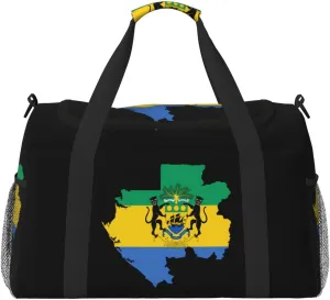 Flag Map Of Gabon Travel Duffel Bag Large Foldable Waterproof Overnight Bag For Beach Swim Bags Pool Sports Gym