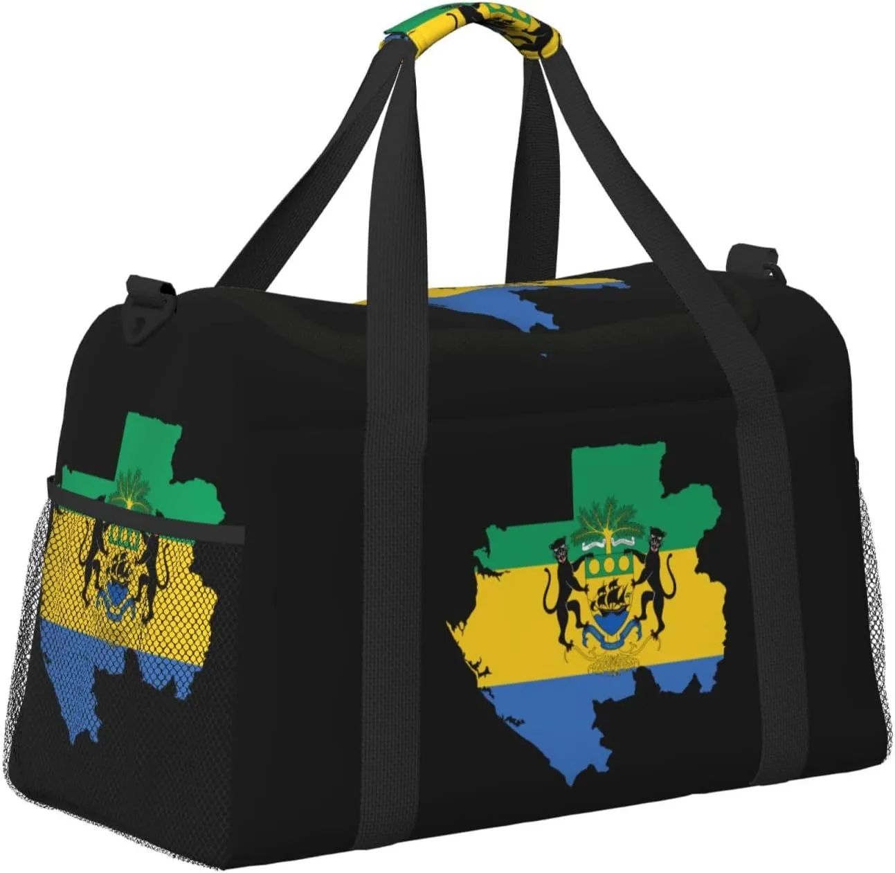 Flag Map Of Gabon Travel Duffel Bag Large Foldable Waterproof Overnight Bag For Beach Swim Bags Pool Sports Gym
