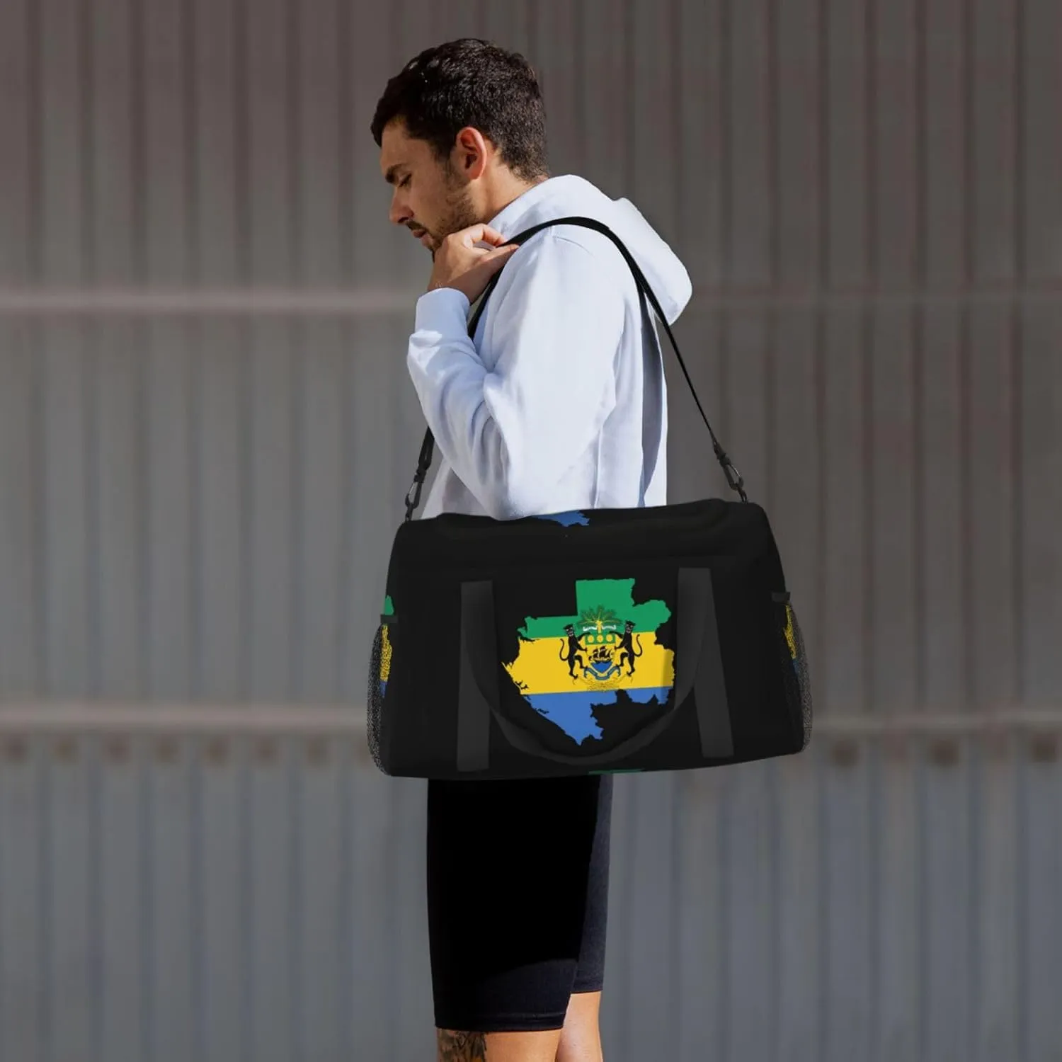 Flag Map Of Gabon Travel Duffel Bag Large Foldable Waterproof Overnight Bag For Beach Swim Bags Pool Sports Gym
