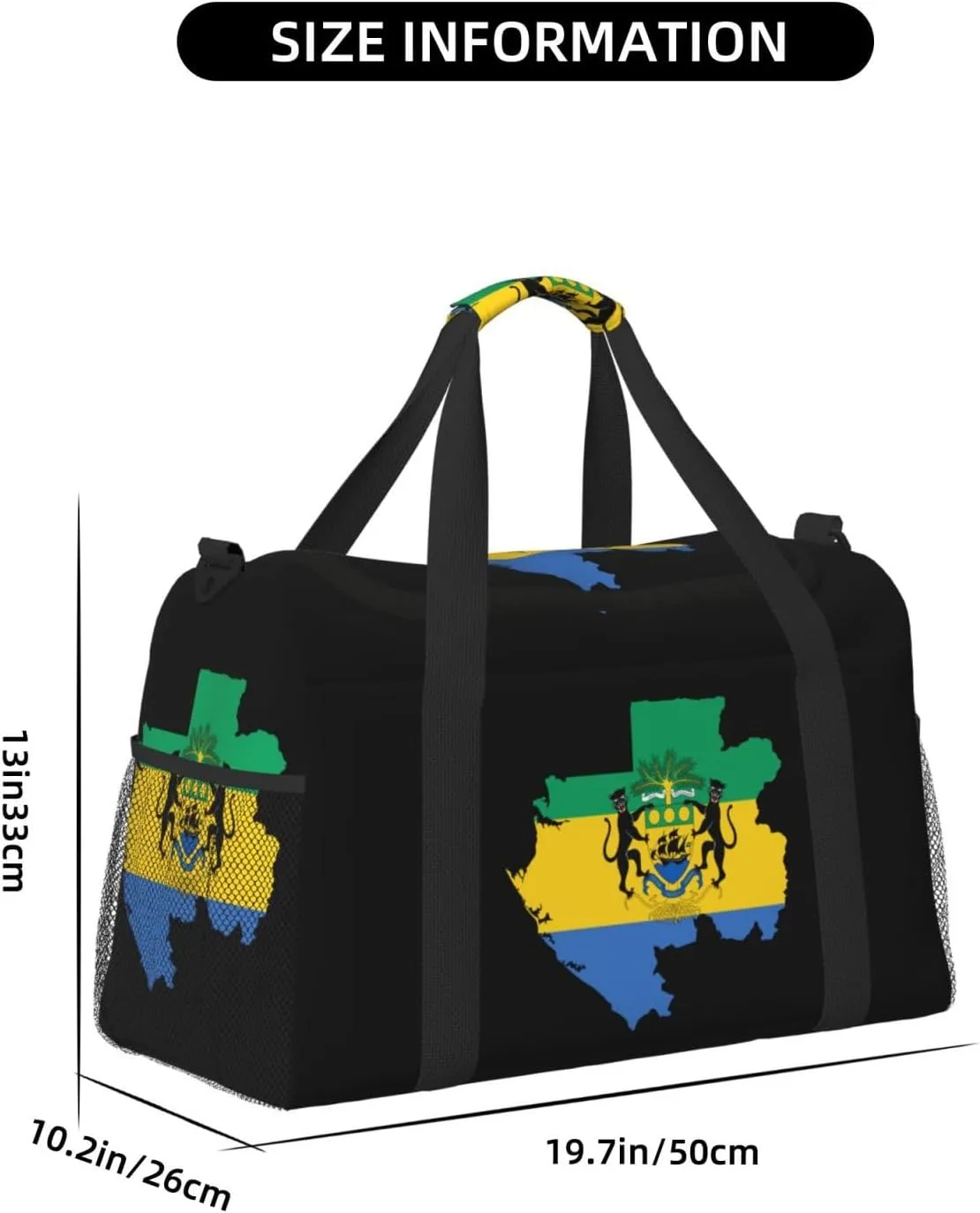 Flag Map Of Gabon Travel Duffel Bag Large Foldable Waterproof Overnight Bag For Beach Swim Bags Pool Sports Gym