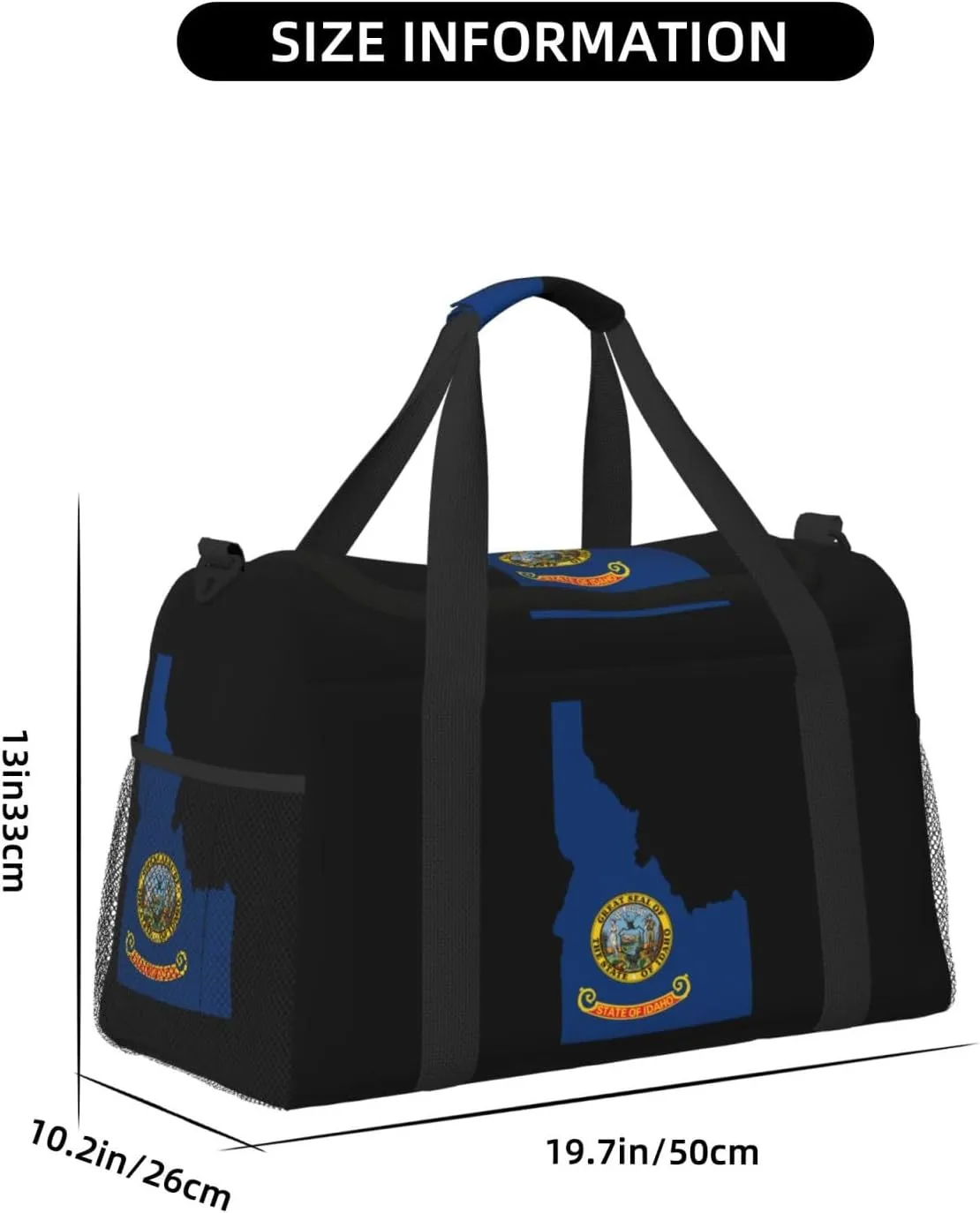 Flag Map Of Idaho Travel Duffel Bag Large Foldable Waterproof Overnight Bag For Beach Swim Bags Pool Sports Gym