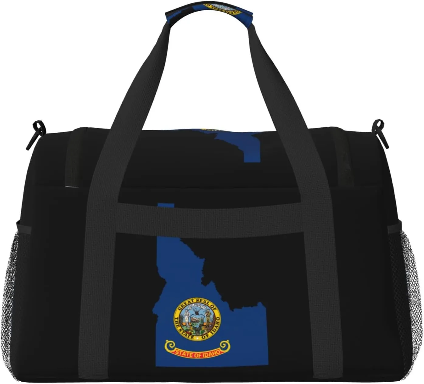 Flag Map Of Idaho Travel Duffel Bag Large Foldable Waterproof Overnight Bag For Beach Swim Bags Pool Sports Gym