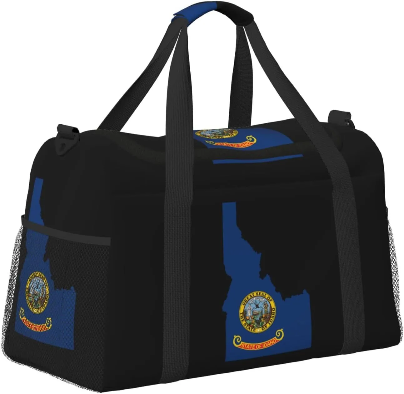 Flag Map Of Idaho Travel Duffel Bag Large Foldable Waterproof Overnight Bag For Beach Swim Bags Pool Sports Gym