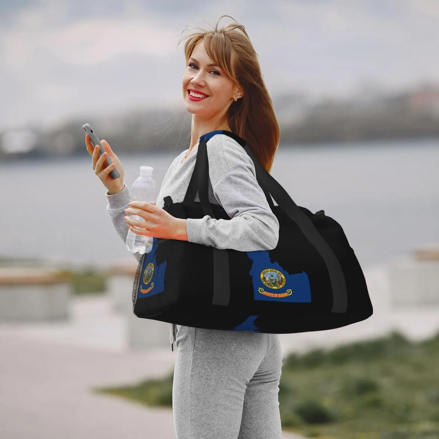 Flag Map Of Idaho Travel Duffel Bag Large Foldable Waterproof Overnight Bag For Beach Swim Bags Pool Sports Gym