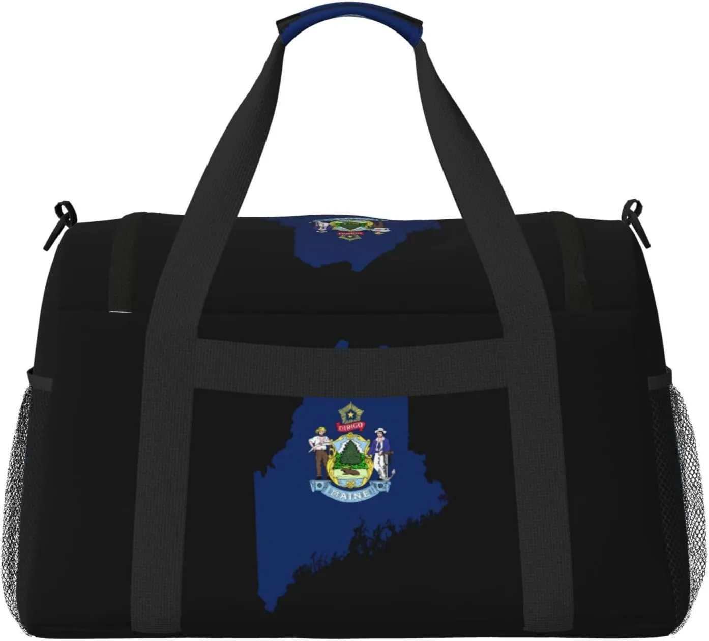 Flag Map Of Maine Travel Duffel Bag Large Foldable Waterproof Overnight Bag For Beach Swim Bags Pool Sports Gym