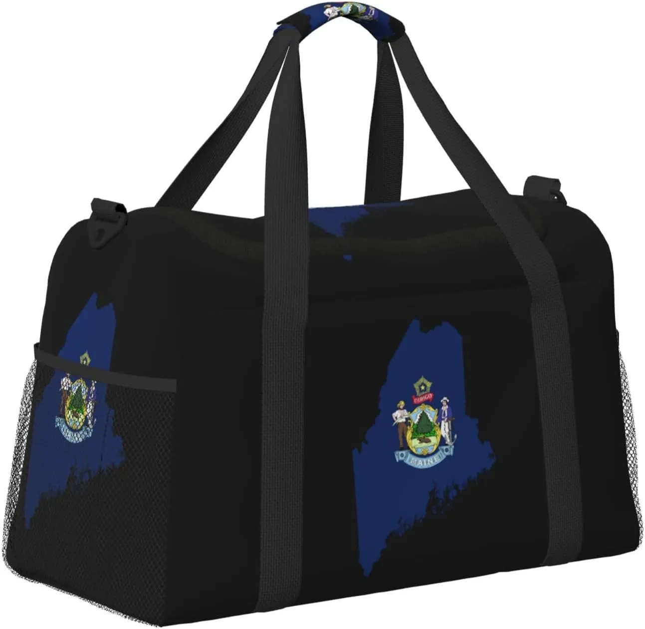 Flag Map Of Maine Travel Duffel Bag Large Foldable Waterproof Overnight Bag For Beach Swim Bags Pool Sports Gym