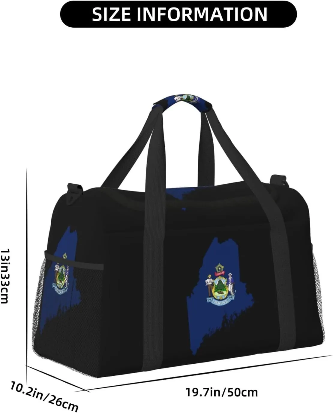 Flag Map Of Maine Travel Duffel Bag Large Foldable Waterproof Overnight Bag For Beach Swim Bags Pool Sports Gym