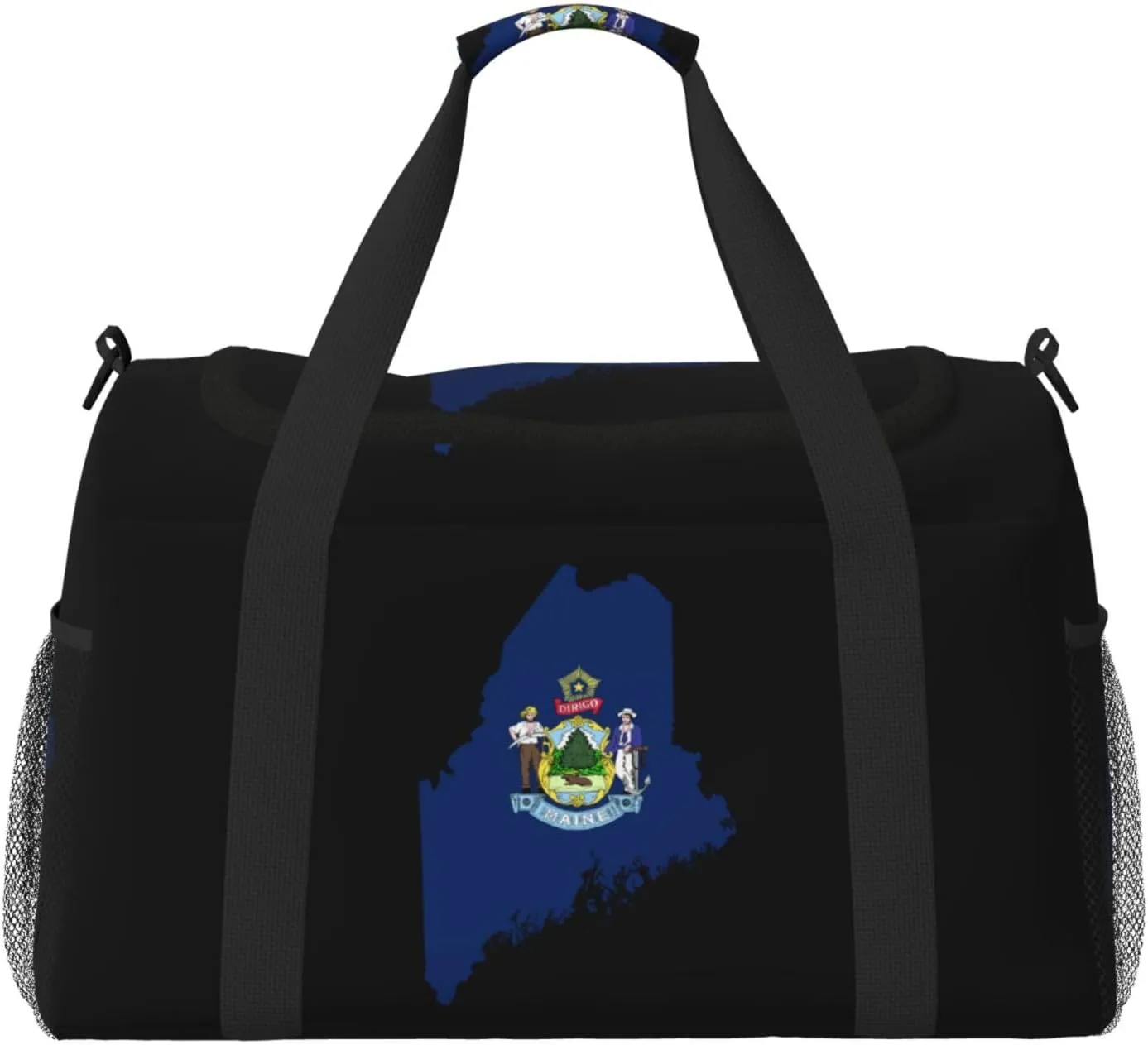 Flag Map Of Maine Travel Duffel Bag Large Foldable Waterproof Overnight Bag For Beach Swim Bags Pool Sports Gym