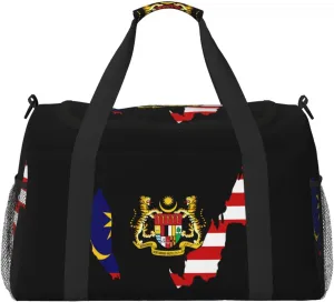 Flag Map Of Malaysia Travel Duffel Bag Large Foldable Waterproof Overnight Bag For Beach Swim Bags Pool Sports Gym