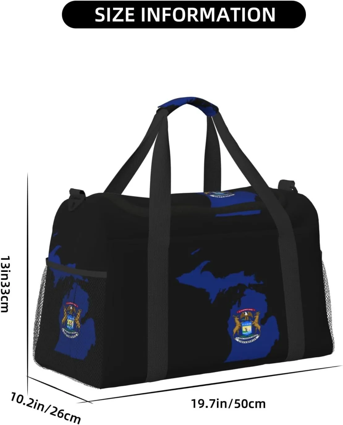 Flag Map Of Michigan Travel Duffel Bag Large Foldable Waterproof Overnight Bag For Beach Swim Bags Pool Sports Gym
