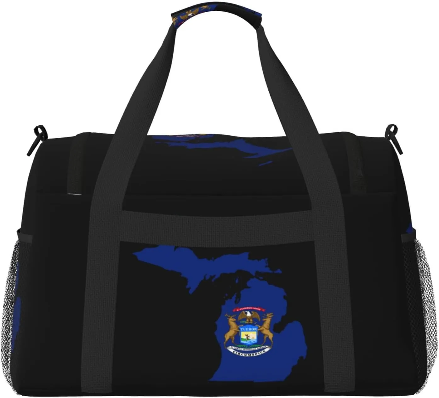 Flag Map Of Michigan Travel Duffel Bag Large Foldable Waterproof Overnight Bag For Beach Swim Bags Pool Sports Gym