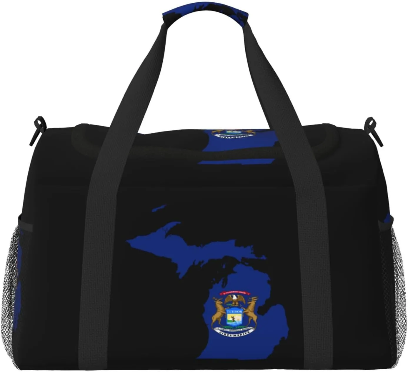 Flag Map Of Michigan Travel Duffel Bag Large Foldable Waterproof Overnight Bag For Beach Swim Bags Pool Sports Gym