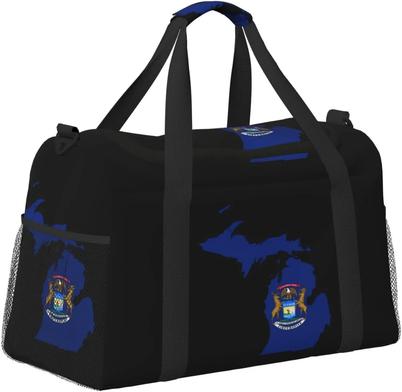 Flag Map Of Michigan Travel Duffel Bag Large Foldable Waterproof Overnight Bag For Beach Swim Bags Pool Sports Gym