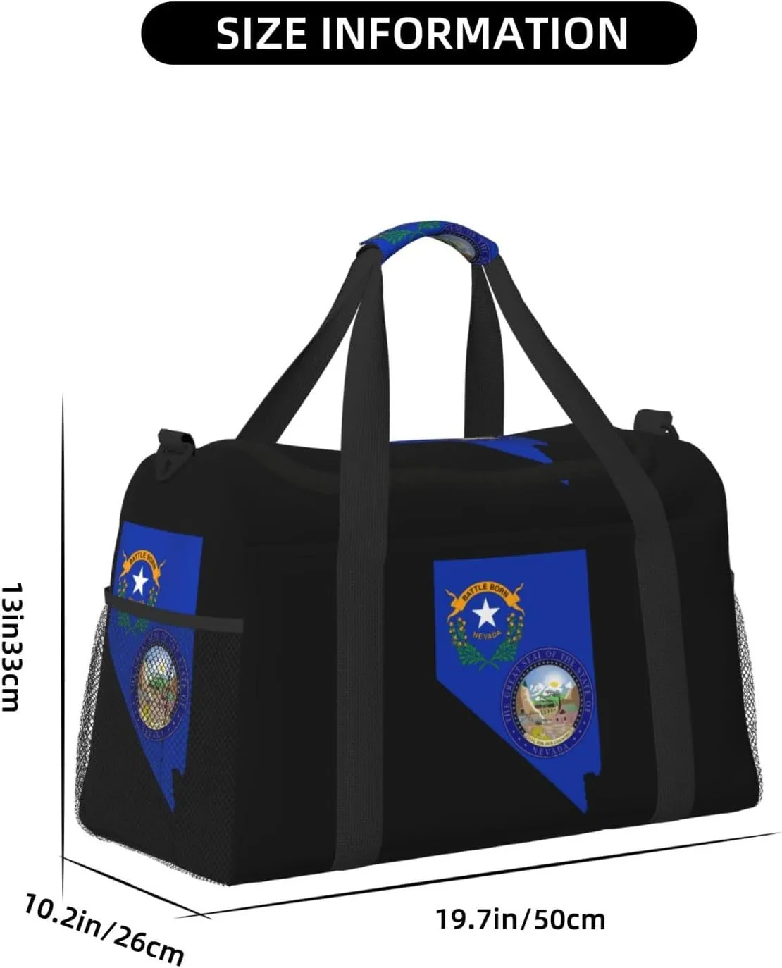 Flag Map Of Nevada Travel Duffel Bag Large Foldable Waterproof Overnight Bag For Beach Swim Bags Pool Sports Gym