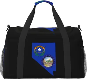 Flag Map Of Nevada Travel Duffel Bag Large Foldable Waterproof Overnight Bag For Beach Swim Bags Pool Sports Gym