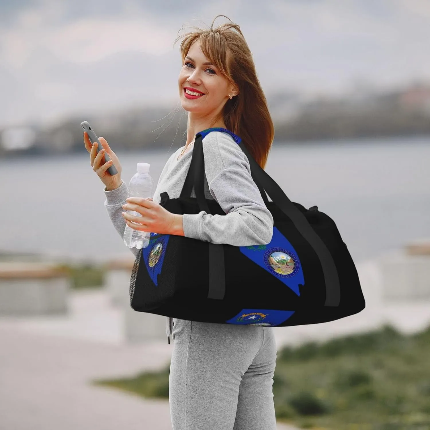 Flag Map Of Nevada Travel Duffel Bag Large Foldable Waterproof Overnight Bag For Beach Swim Bags Pool Sports Gym