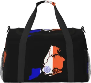 Flag Map Of New York City Travel Duffel Bag Large Foldable Waterproof Overnight Bag For Beach Swim Bags Pool Sports Gym