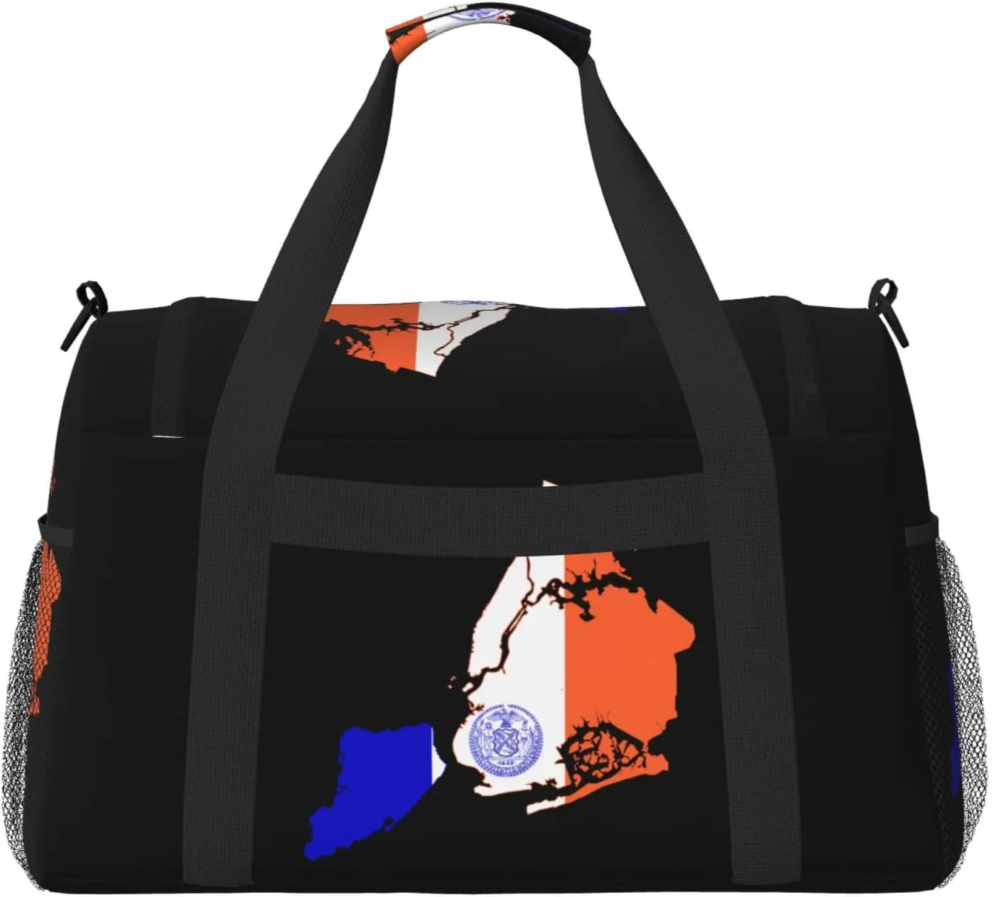 Flag Map Of New York City Travel Duffel Bag Large Foldable Waterproof Overnight Bag For Beach Swim Bags Pool Sports Gym