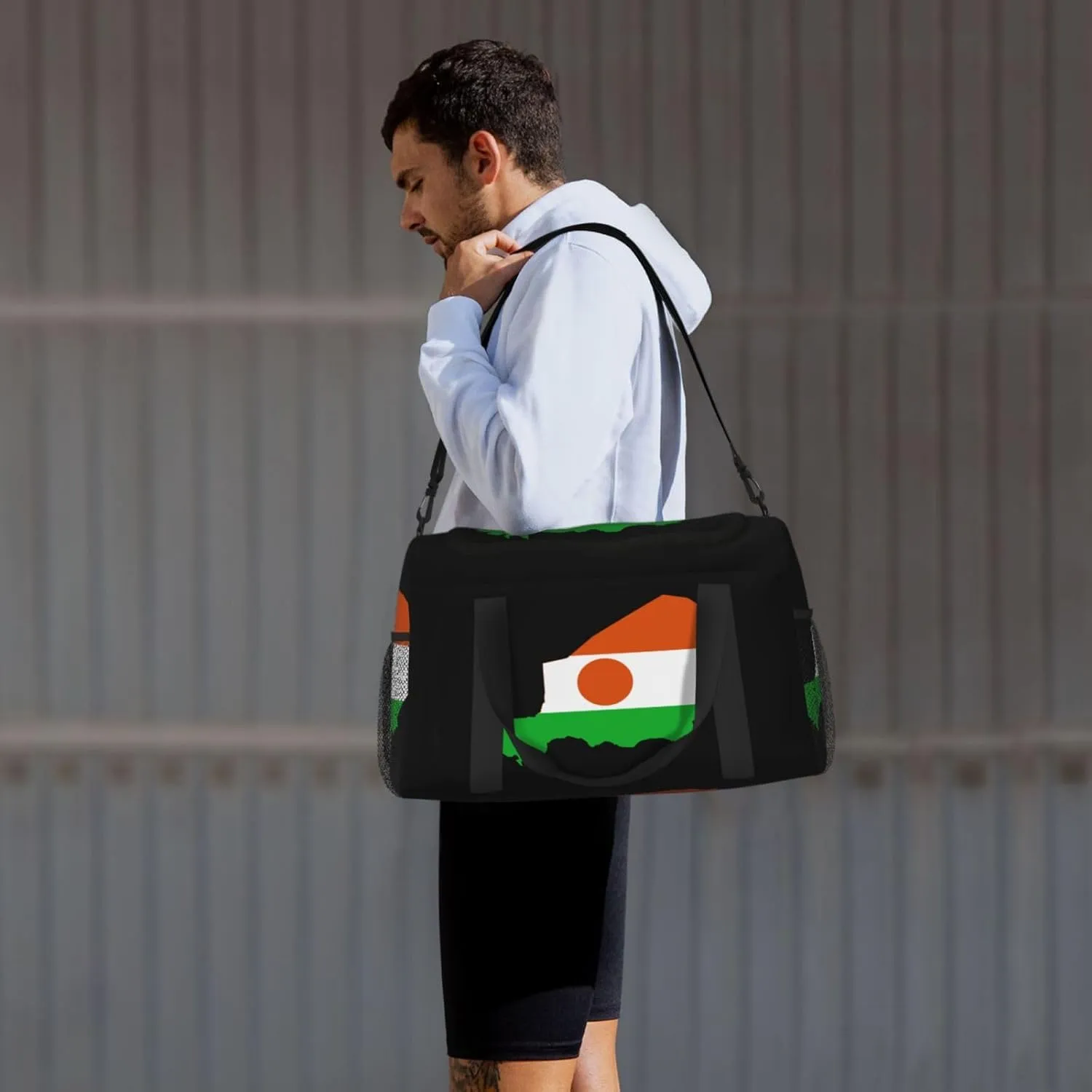 Flag Map Of Niger Travel Duffel Bag Large Foldable Waterproof Overnight Bag For Beach Swim Bags Pool Sports Gym