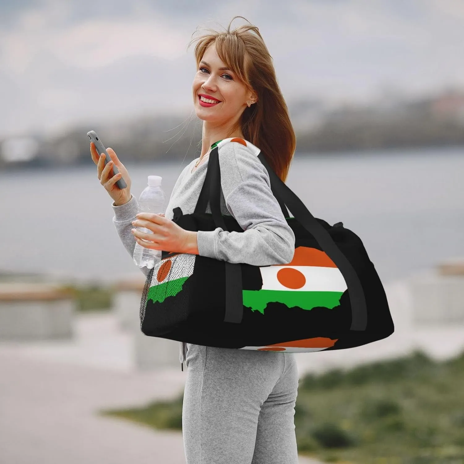 Flag Map Of Niger Travel Duffel Bag Large Foldable Waterproof Overnight Bag For Beach Swim Bags Pool Sports Gym