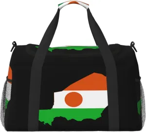 Flag Map Of Niger Travel Duffel Bag Large Foldable Waterproof Overnight Bag For Beach Swim Bags Pool Sports Gym
