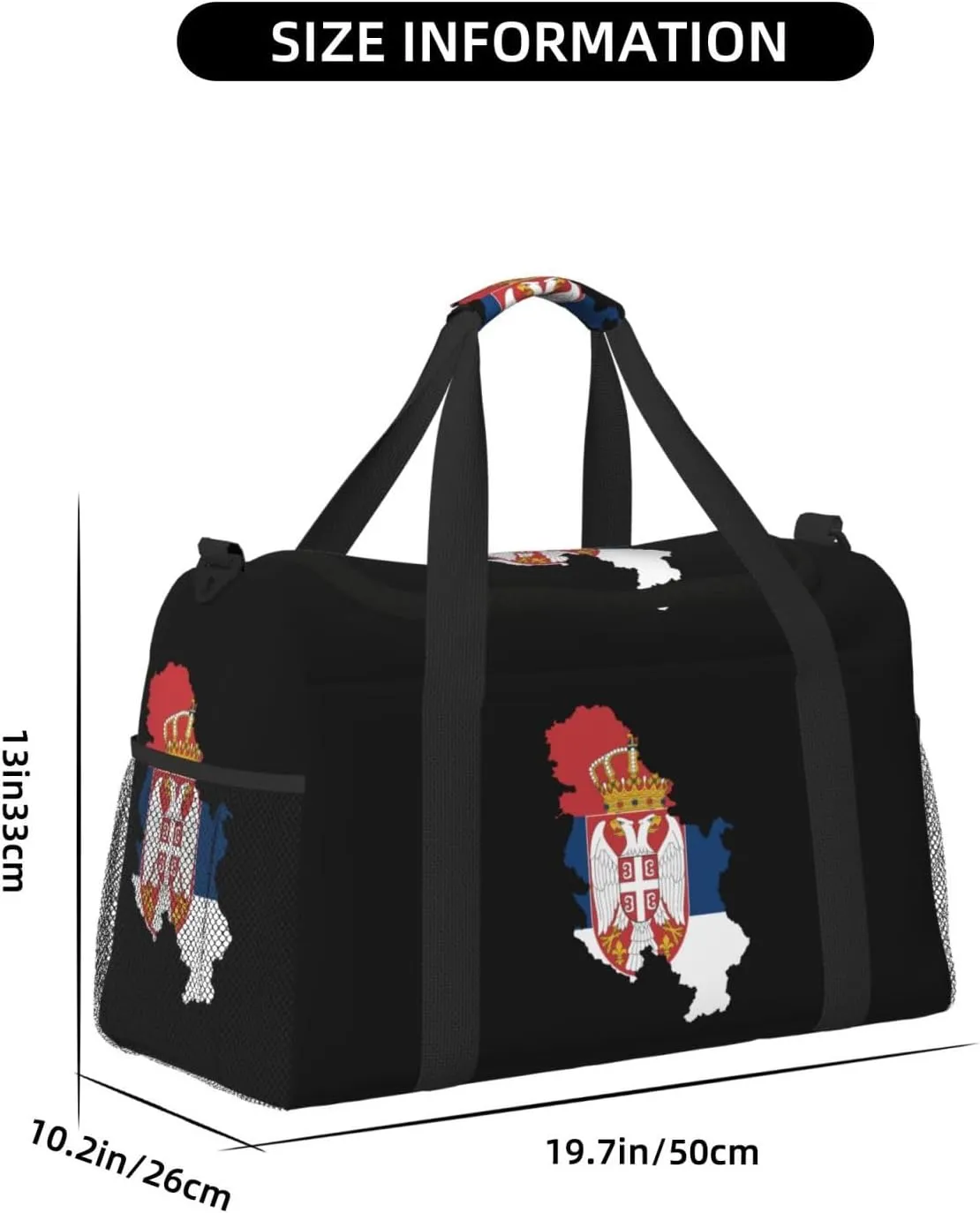 Flag Map Of Serbia Travel Duffel Bag Large Foldable Waterproof Overnight Bag For Beach Swim Bags Pool Sports Gym