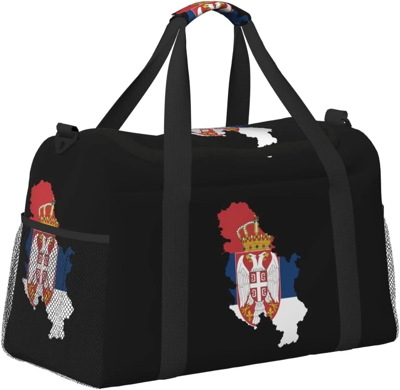 Flag Map Of Serbia Travel Duffel Bag Large Foldable Waterproof Overnight Bag For Beach Swim Bags Pool Sports Gym
