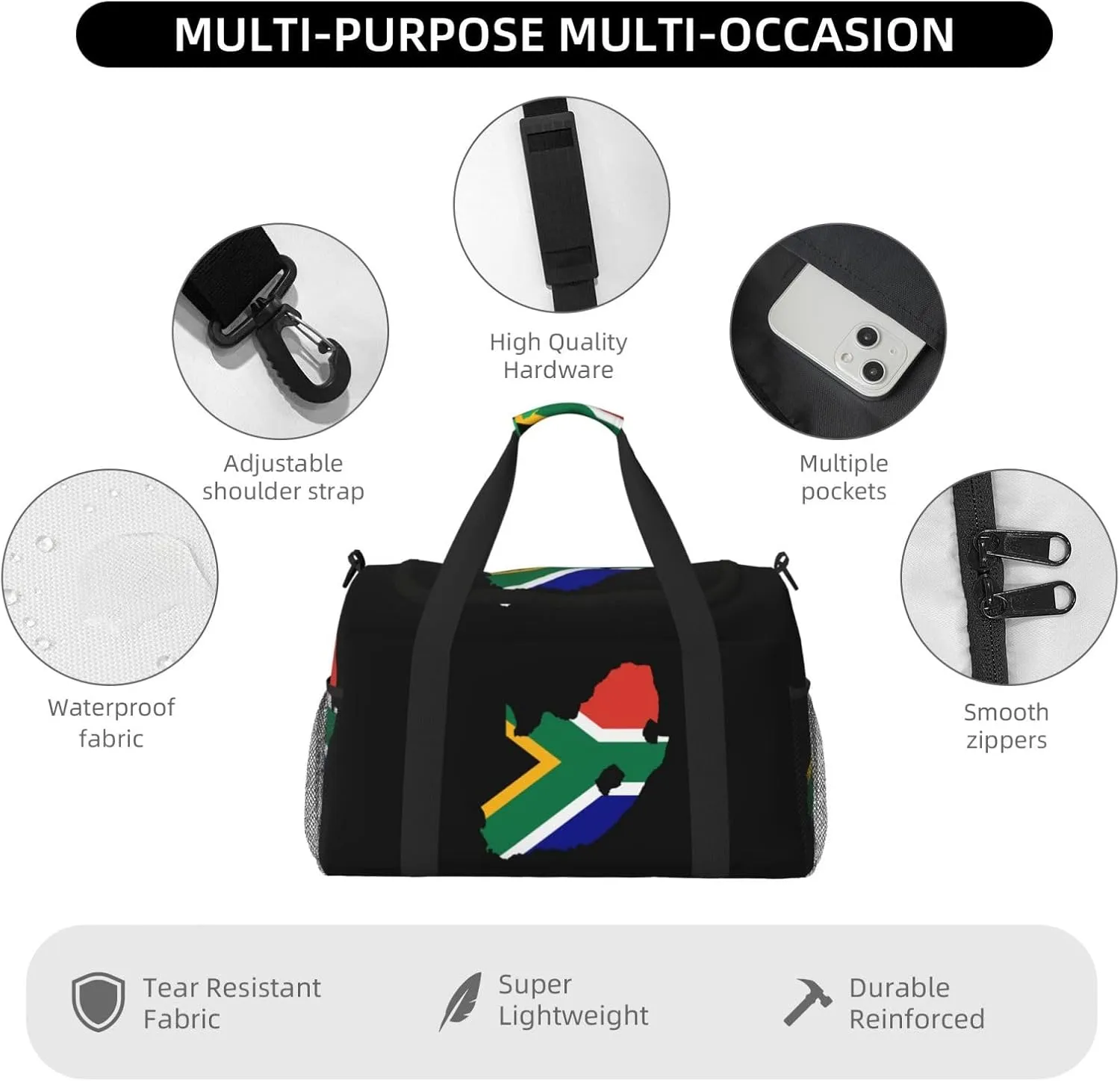 Flag Map Of South Africa Travel Duffel Bag Large Foldable Waterproof Overnight Bag For Beach Swim Bags Pool Sports Gym