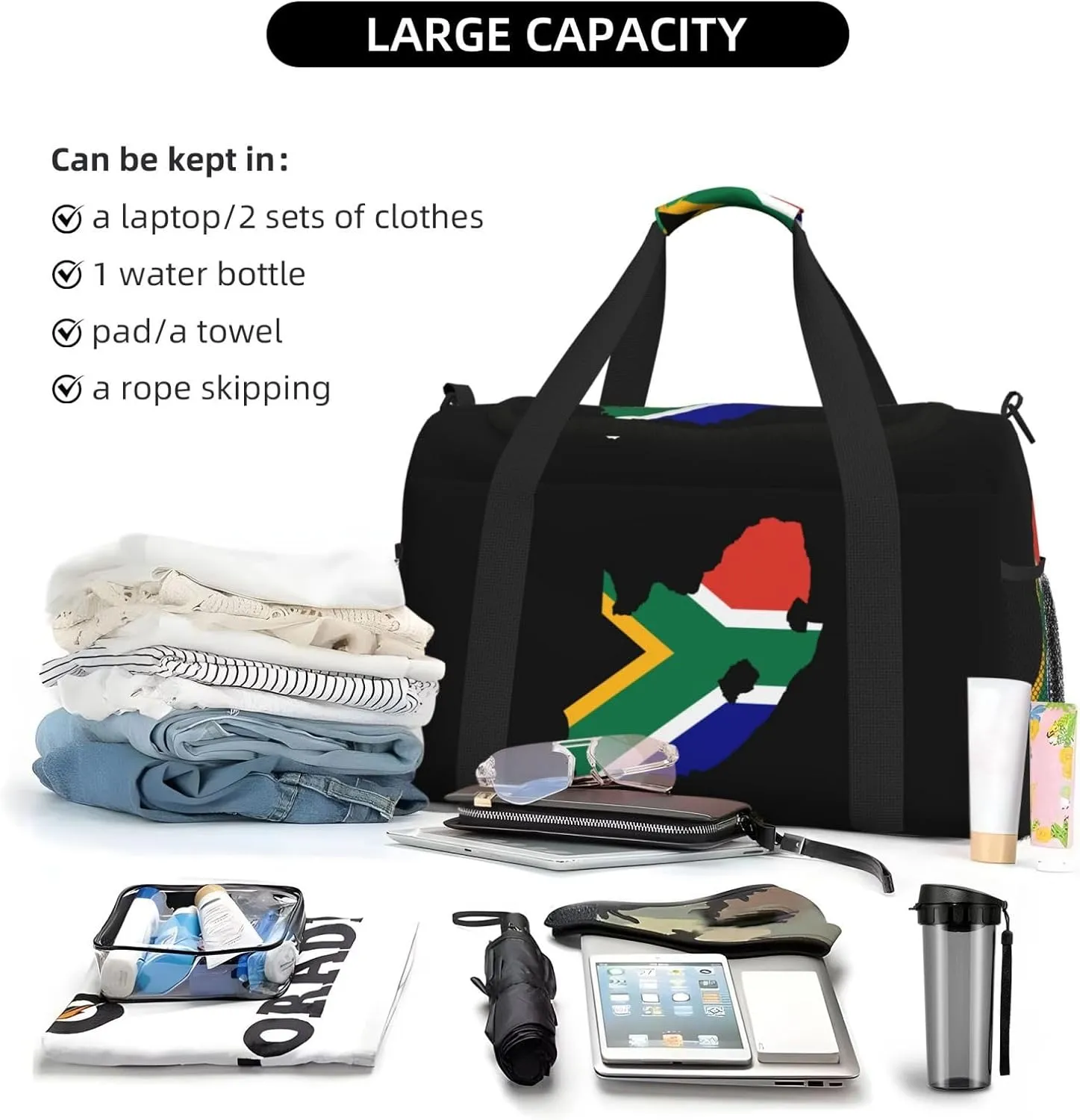 Flag Map Of South Africa Travel Duffel Bag Large Foldable Waterproof Overnight Bag For Beach Swim Bags Pool Sports Gym