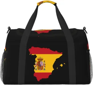 Flag Map Of Spain Travel Duffel Bag Large Foldable Waterproof Overnight Bag For Beach Swim Bags Pool Sports Gym