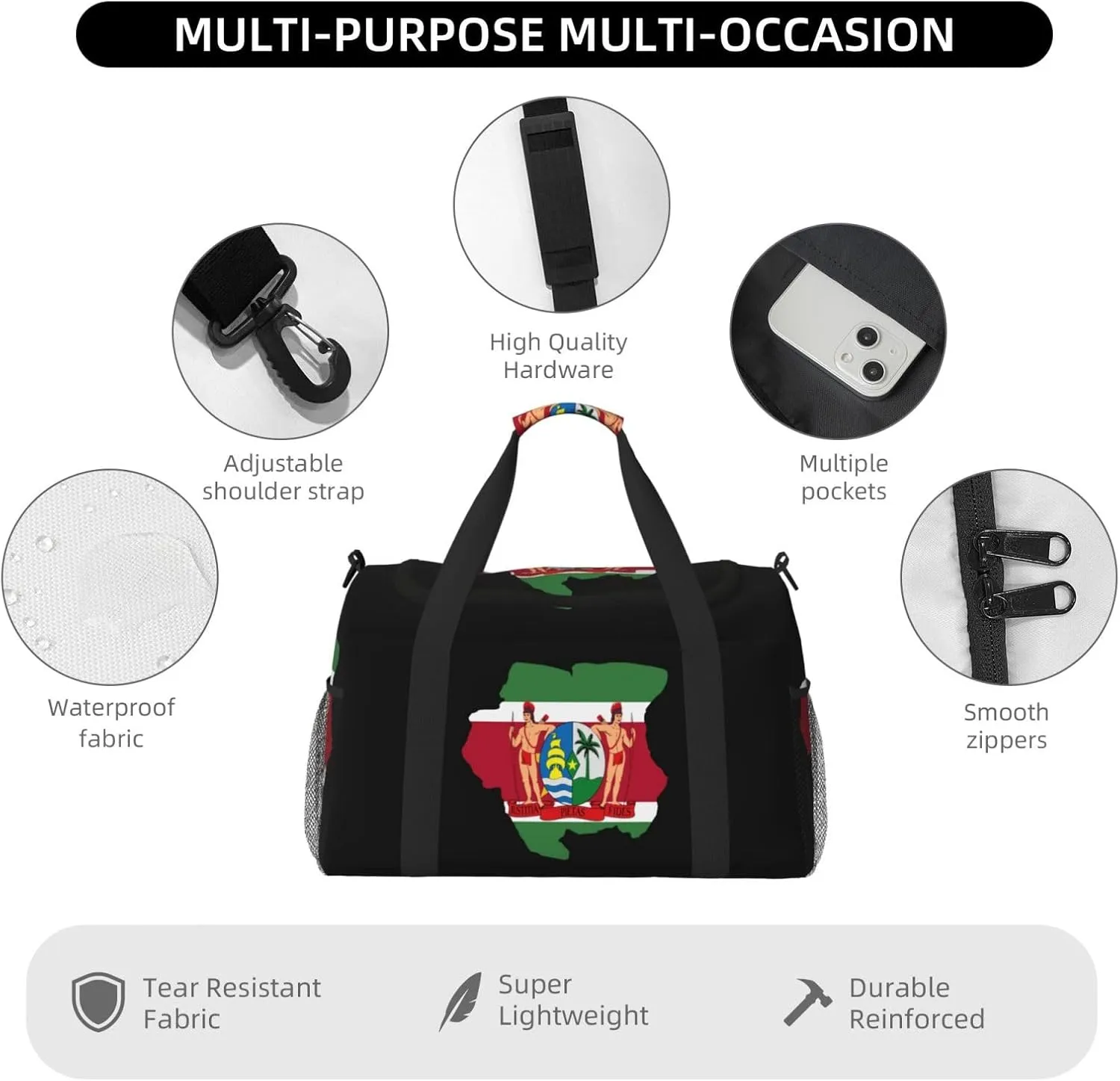 Flag Map Of Suriname Travel Duffel Bag Large Foldable Waterproof Overnight Bag For Beach Swim Bags Pool Sports Gym