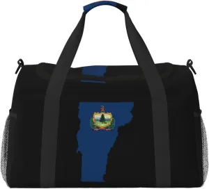 Flag Map Of Vermont Travel Duffel Bag Large Foldable Waterproof Overnight Bag For Beach Swim Bags Pool Sports Gym