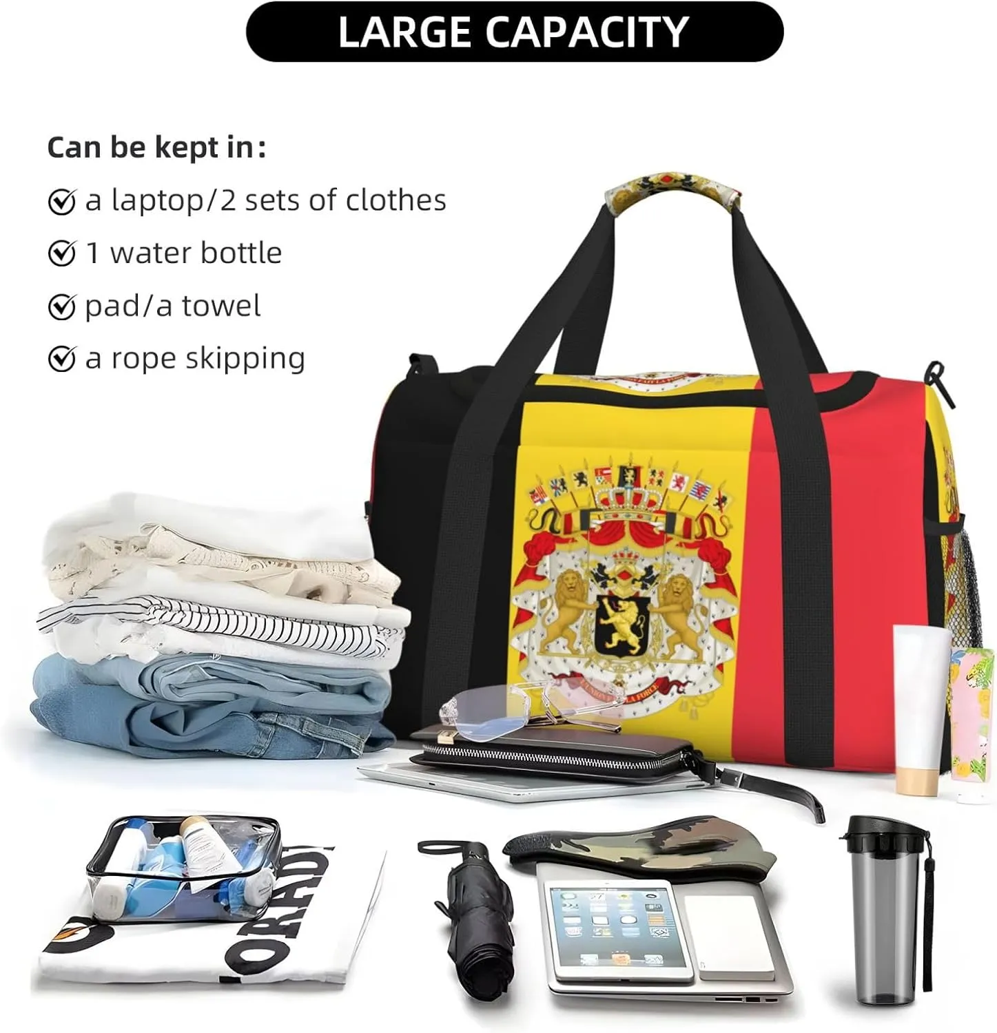 Flag Of Belgium Travel Duffel Bag Large Foldable Waterproof Overnight Bag For Beach Swim Bags Pool Sports Gym