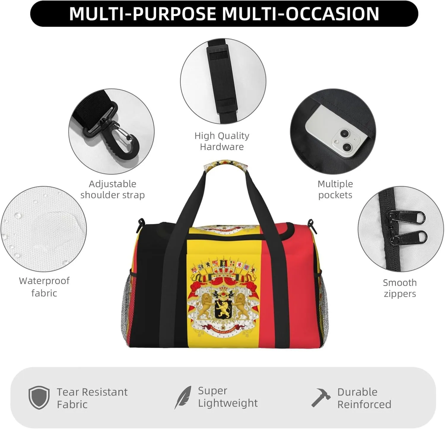 Flag Of Belgium Travel Duffel Bag Large Foldable Waterproof Overnight Bag For Beach Swim Bags Pool Sports Gym
