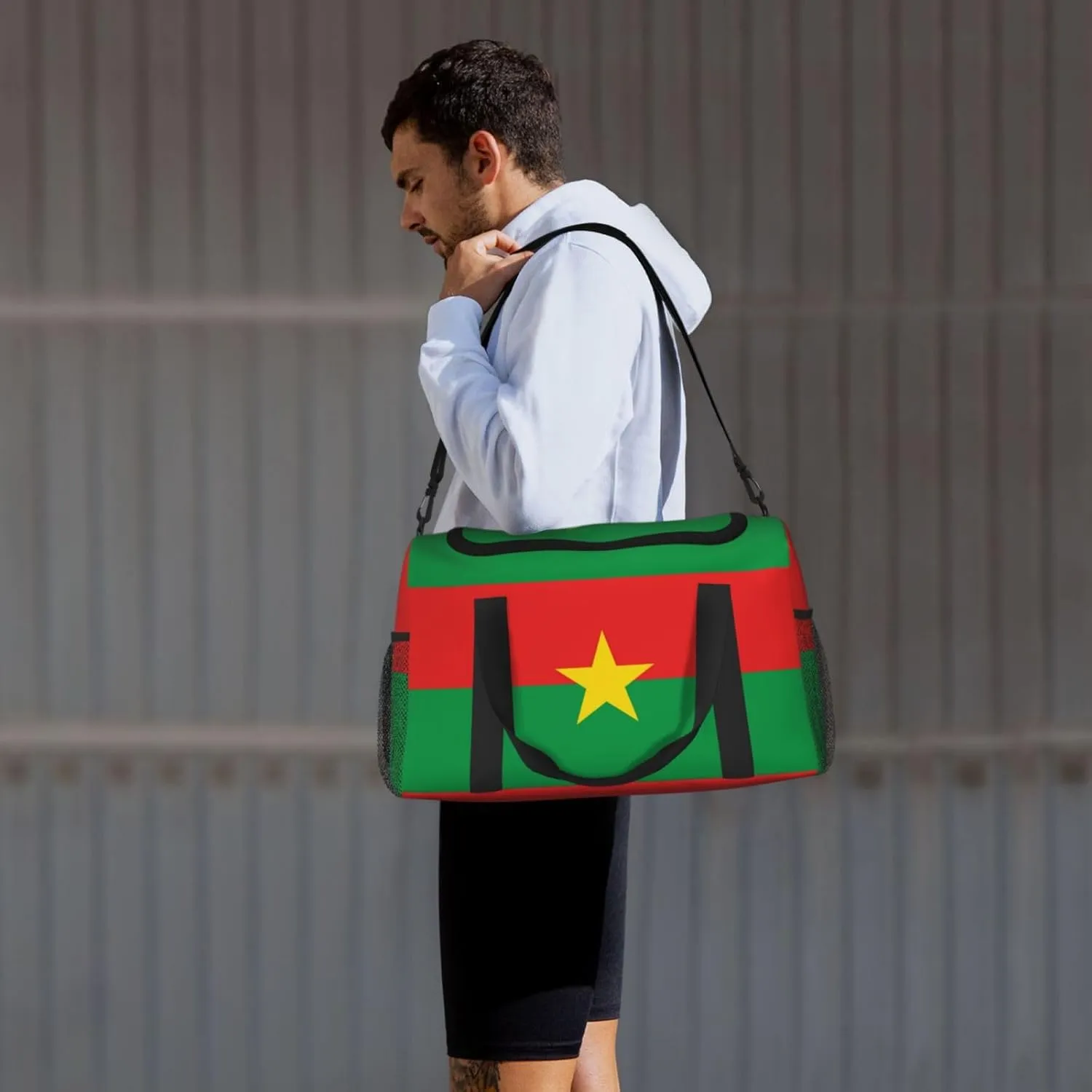 Flag Of Burkina Travel Duffel Bag Large Foldable Waterproof Overnight Bag For Beach Swim Bags Pool Sports Gym