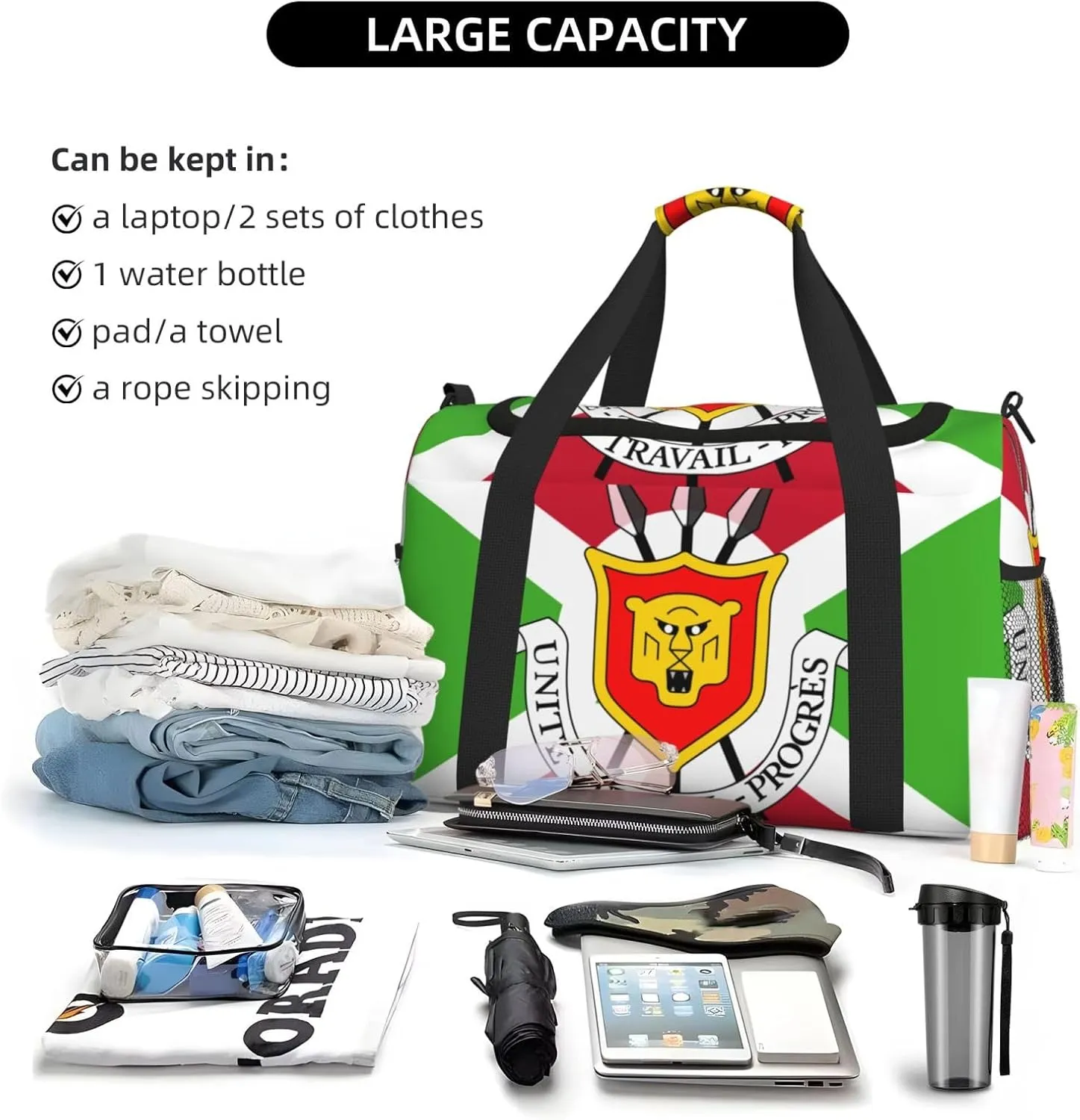 Flag Of Burundi Travel Duffel Bag Large Foldable Waterproof Overnight Bag For Beach Swim Bags Pool Sports Gym