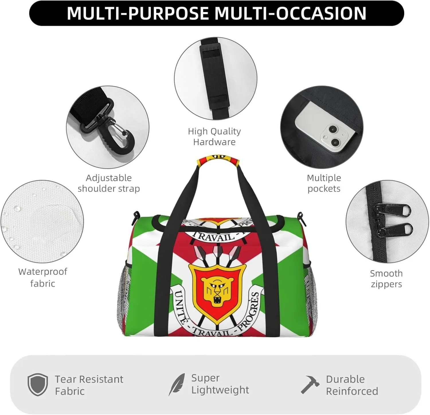 Flag Of Burundi Travel Duffel Bag Large Foldable Waterproof Overnight Bag For Beach Swim Bags Pool Sports Gym