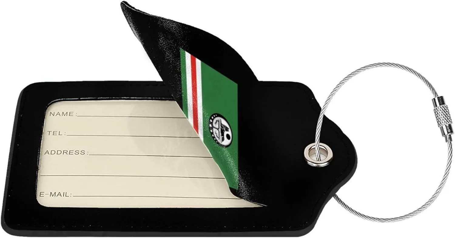 Flag of Chechen Republic of Ichkeria (with Coat of Arms) Leather Baggage Bag Luggage Tags with Stainless Steel Loop and Privacy Cover
