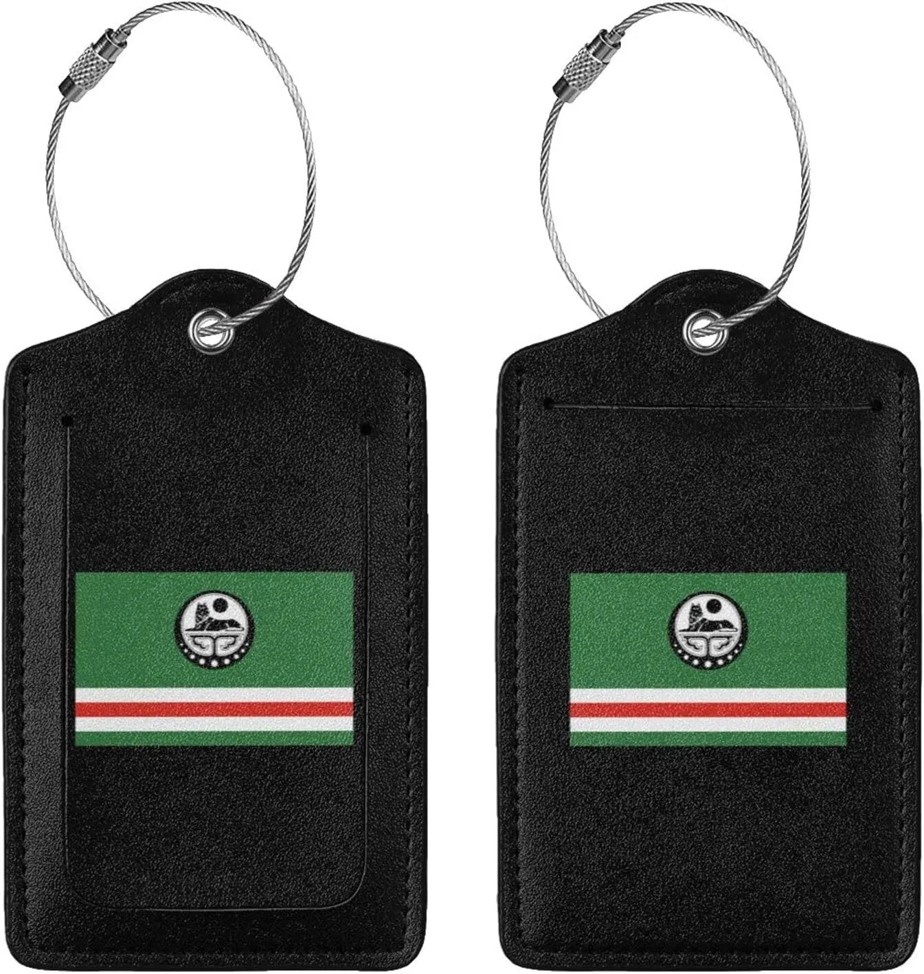 Flag of Chechen Republic of Ichkeria (with Coat of Arms) Leather Baggage Bag Luggage Tags with Stainless Steel Loop and Privacy Cover