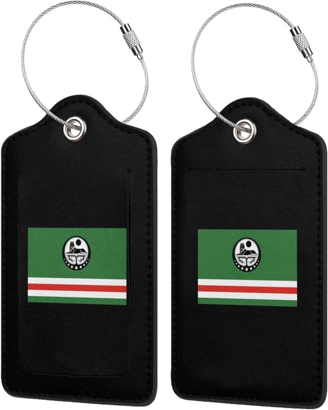 Flag of Chechen Republic of Ichkeria (with Coat of Arms) Leather Baggage Bag Luggage Tags with Stainless Steel Loop and Privacy Cover