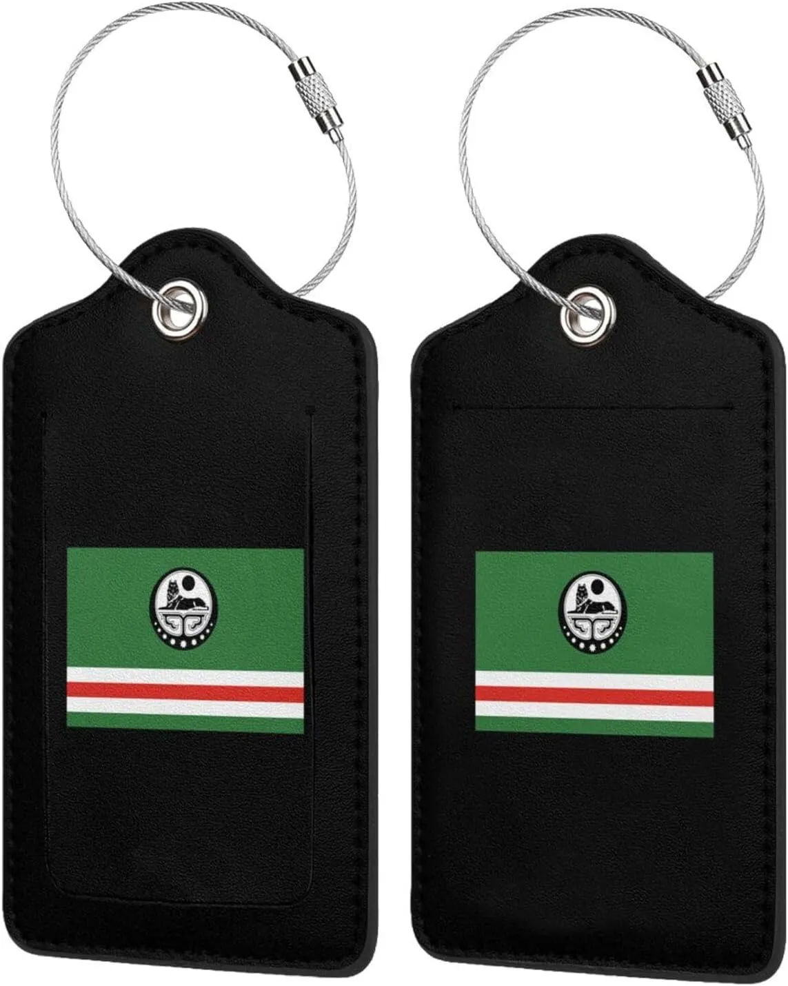 Flag of Chechen Republic of Ichkeria (with Coat of Arms) Leather Baggage Bag Luggage Tags with Stainless Steel Loop and Privacy Cover