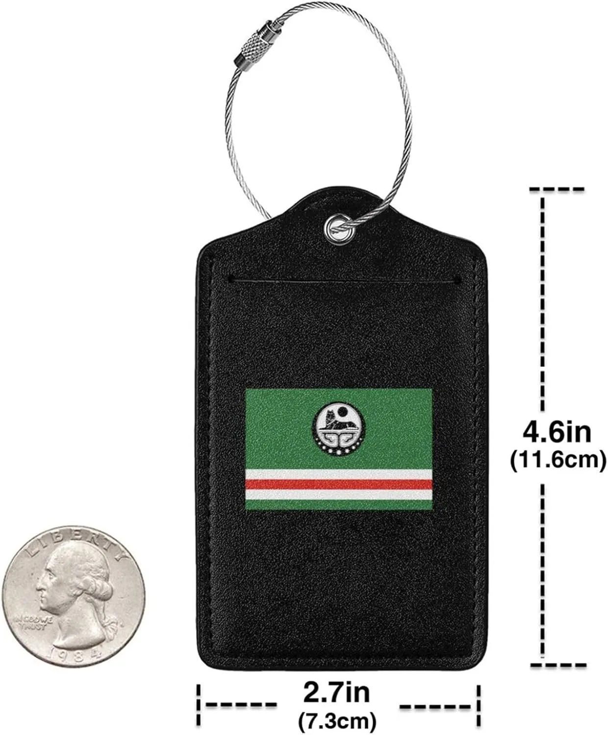 Flag of Chechen Republic of Ichkeria (with Coat of Arms) Leather Baggage Bag Luggage Tags with Stainless Steel Loop and Privacy Cover