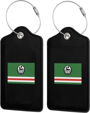 Flag of Chechen Republic of Ichkeria (with Coat of Arms) Leather Baggage Bag Luggage Tags with Stainless Steel Loop and Privacy Cover