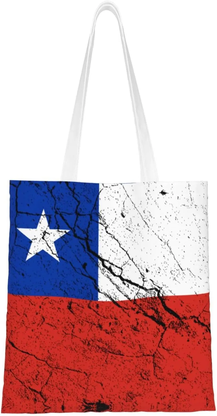 Flag Of Chile Texture Effect Tote Bag for Women Canvas Shopping Bags Reusable Large Capacity Casual Shoulder Handbags Grocery Bags DIY Gift Bags