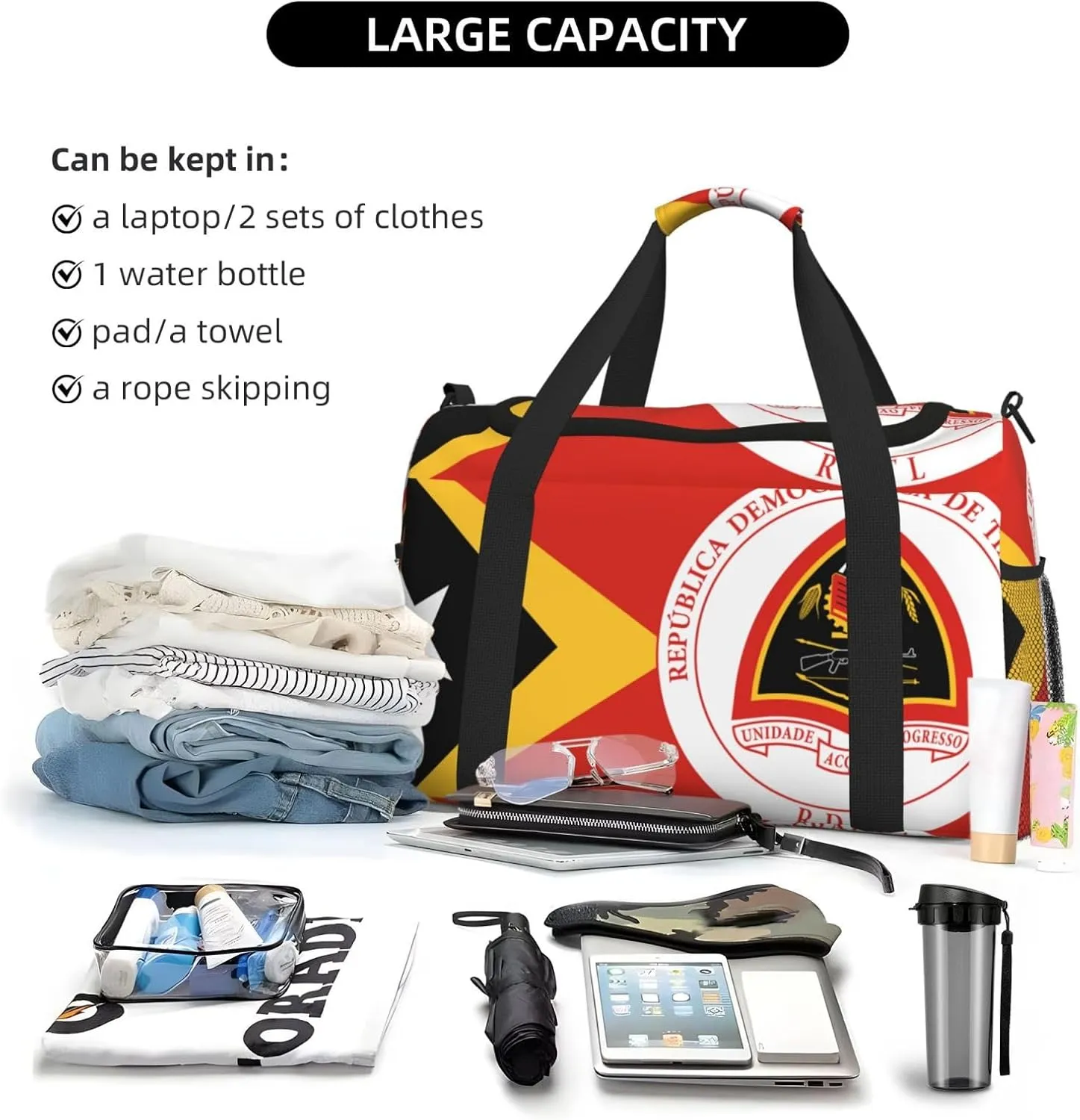 Flag Of East Timor Travel Duffel Bag Large Foldable Waterproof Overnight Bag For Beach Swim Bags Pool Sports Gym