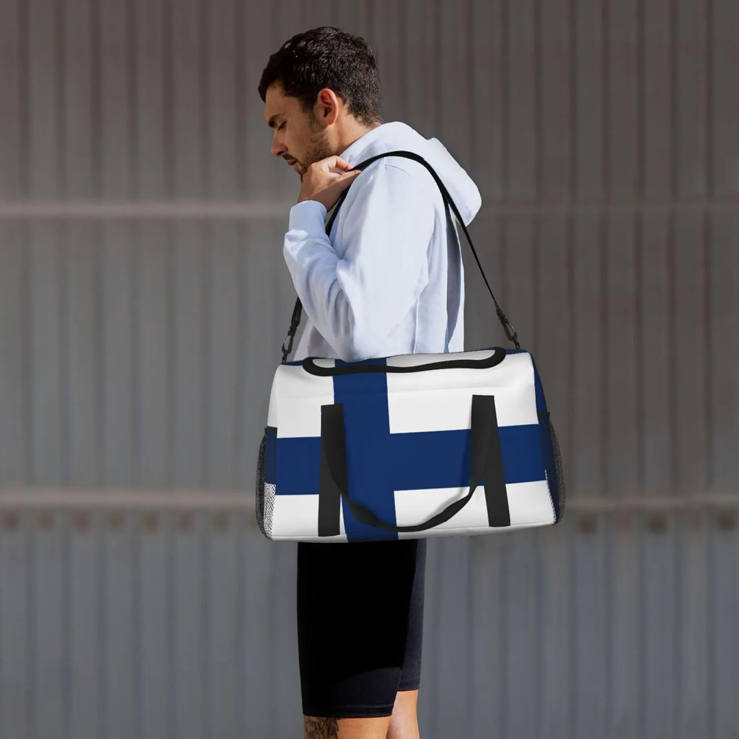 Flag Of Finland Travel Duffel Bag Large Foldable Waterproof Overnight Bag For Beach Swim Bags Pool Sports Gym